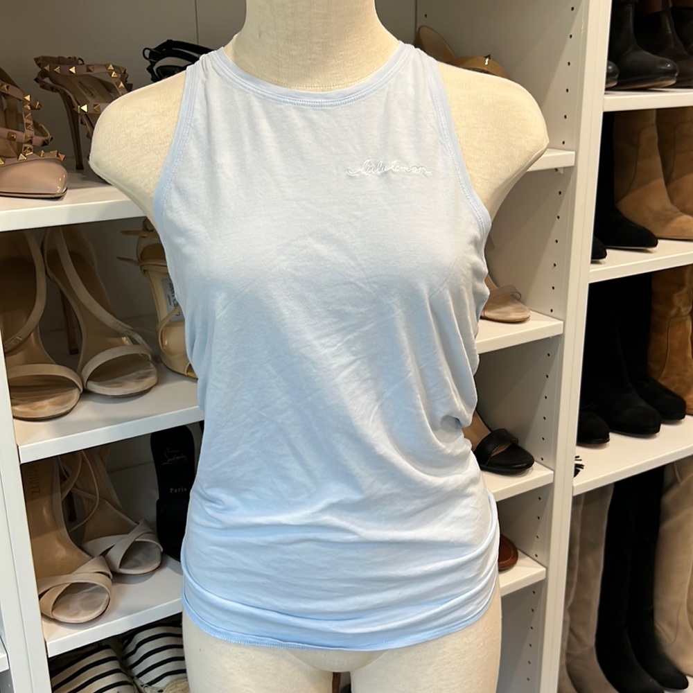 Lululemon open tie back tank size 6 blue